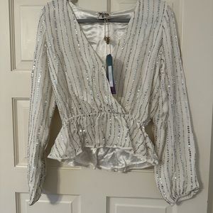 Show Me Your Mumu White Sequin blouse Helena Kimono